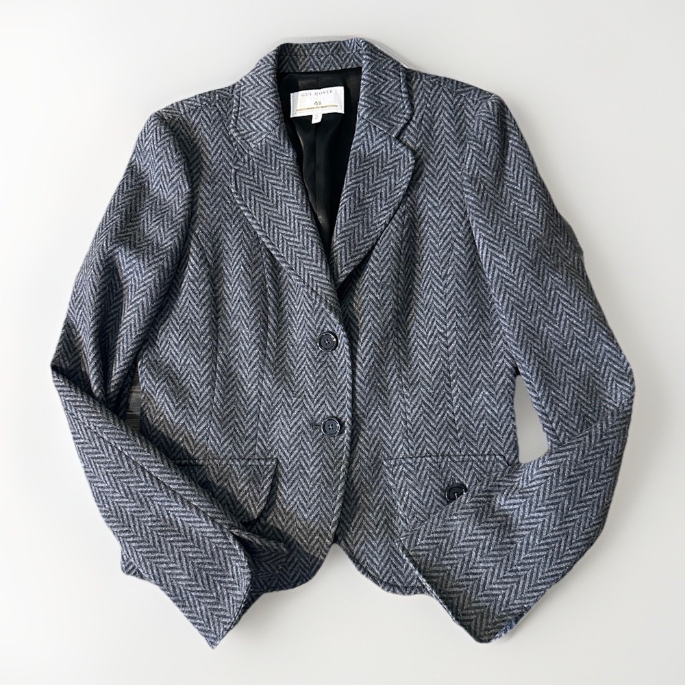 Fine 100% Virgin Wool Italian Herringbone Blazer size 6- 46 Italian tailored